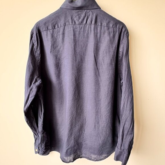 Suitsupply Slim Fit Tessitura Monti Pure Linen Long Sleeve Dress Shirt Navy - Picture 3 of 8